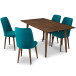 Alpine Large Walnut Dining Set | 4 Evette Teal Velvet Dining Chairs | KM Home Furniture and Mattress Store | Houston TX | Best Furniture stores in Houston