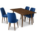 Alpine Large Walnut Dining Set - 4 Evette Blue Velvet Chairs | KM Home Furniture and Mattress Store | TX | Best Furniture stores in Houston
