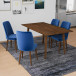 Alpine Large Walnut Dining Set - 4 Evette Blue Velvet Chairs | KM Home Furniture and Mattress Store | TX | Best Furniture stores in Houston