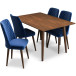 Alpine Small Walnut Dining Set - 4 Evette Blue Velvet Chairs | KM Home Furniture and Mattress Store | TX | Best Furniture stores in Houston