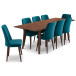 Adira XLarge Walnut Dining Set | 8 Evette Teal Velvet Dining Chairs | KM Home Furniture and Mattress Store | Houston TX | Best Furniture stores in Houston