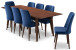 Adira XLarge Walnut Dining Set - 8 Evette Blue Velvet Chairs | KM Home Furniture and Mattress Store | TX | Best Furniture stores in Houston