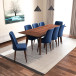 Adira XLarge Walnut Dining Set - 8 Evette Blue Velvet Chairs | KM Home Furniture and Mattress Store | TX | Best Furniture stores in Houston