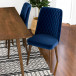 Adira Large Walnut Dining Set - 4 Evette Blue Velvet Chairs | KM Home Furniture and Mattress Store | TX | Best Furniture stores in Houston