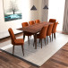 Adira XL Walnut Dining Set - 8 Evette Burnt Orange Velvet Chairs | KM Home Furniture and Mattress Store | TX | Best Furniture stores in Houston