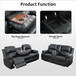 3 Piece Living Room Set Black Leather Recliner Sofa Set