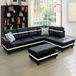 RAF L Shaped Leather Sectional Sofa Set in Black F09511B