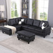 L-Shape Couch with Storage Ottoman in Black F091 by G Furniture