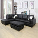 L-Shape Couch with Storage Ottoman in Black