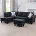 L Shaped Flannel Sectional in Black