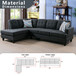 L Shaped Black Sectional in Flannel