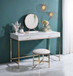 Ottey - Vanity Desk - White High Gloss & Gold Finish