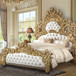 Bernadette - Eastern King Bed - White Synthetic Leather Fabric & Gold