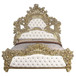 Bernadette - Eastern King Bed - White Synthetic Leather Fabric & Gold