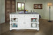 Stone - Kitchen Island With 3 Drawer / 2 Doors / 4 Shelves And Casters - Antiqued Ivory / Weathered Gray