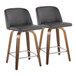 Toriano - 24" Fixed-height Faux Leather Counter Stool (Set of 2) - Walnut And Gray