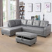 L Shaped Synthetic Leather Sectional in Gray