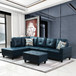 L Shaped Synthetic Leather Sectional in Blue