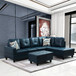 L Shaped Synthetic Leather Sectional in Blue