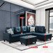 L Shaped Synthetic Leather Sectional in Blue