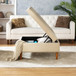 Burkhard Modern Storage Faux Leather Tufted Cocktail Ottoman with Solid Wood Legs