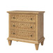 Augusto Transitional 3-Drawer Fretwork Nightstand with Built-in Outlets and Solid Wood Legs