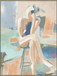 Hand Painted Textured Canvas In Frame - Beige / Blue