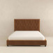 Donald Mid Century Modern Cognac Velvet Platform Bed Queen Size