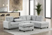 Aska Heights reversible sectional sofa with ottoman, charcoal gray fabric, three-quarter front view
