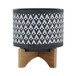 Ceramic Aztec Planter On Wooden Stand 8" - Gray