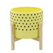 Dotted Planter With Wood Stand 8" - Yellow