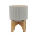 Ceramic Stripes Planter With Stand 5" - Tan
