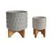 Ceramic Planter On Wooden Stand 5 / 8" (Set of 2) - Ivory