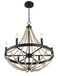 Starry - Chandelier Farmhouse Six Candle Light Wood Beaded Pendant Light For Dining Room - Black / Clear