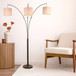 Royal - 3 Arm Arc Floor Lamp, Oil Rubbed Bonze With Linen Shade, 4 Way Rotary Switch - Oil-Rubbed Bronze