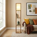 Pinnacle - Shelf Floor Lamp For Bedroom / Living Room, Long Shade - Natural Wood / White