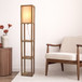 Pinnacle - Shelf Floor Lamp For Bedroom / Living Room, Long Shade - Natural Wood / White
