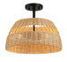 Twinkle - Double Lights Semi Flush With Shade - Black / Rattan