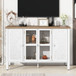 Retro TV Stand With 3 Spacious Cabinets, Glass Cabinet Doors And Anti-Tip Device
