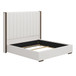 Tall Headboard Upholstered Bed With Vertical Striped And Wingback Design, Box Spring Needed