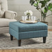 Tufted Waffle Stitch Upholstered Storage Ottoman With Wood Legs - Teal