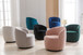 Velvet Fabric Swivel Accent Armchair Barrel Chair With Powder Coating Metal Ring