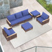 7 Pieces Patio Furniture Set, Wicker Dining Set With Removable Cushions Cotton And Rattan - Blue