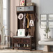 Hall Tree With 6 Hooks And Hinged Lid, Coat Hanger, Storage Bench, 3 In 1 Design