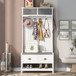 Hall Tree With 6 Hooks And Hinged Lid, Coat Hanger, Storage Bench, 3 In 1 Design