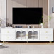 Modern TV Stand With Glass Door, 4 Drawers And 2 Cabinets