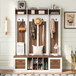 5 In 1 Entryway Bench With Coat Rack, 7 Sturdy Hooks, 2 Spacious Drawers And Adjustable Shelves