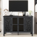 Retro TV Stand With 3 Spacious Cabinets, Glass Cabinet Doors And Anti-Tip Device