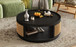 Round Cane Coffee Table With Rattan Side