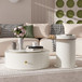 Modern Round Coffee Table (Set of 2), 360 Degree Rotatable Flower Shaped Top With 2 Drawers, Top Circle Side Table End Table With Glass For Living Room - Off White